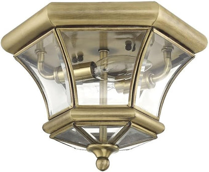 Livex Lighting 7052-04 Monterey 2 Light Outdoor/Indoor Black Finish Solid Brass Flush Mount with Clear Beveled Glass