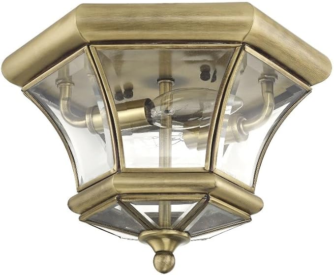 Livex Lighting 7052-07 Monterey 2 Light Outdoor/Indoor Bronze Finish Solid Brass Flush Mount with Clear Beveled Glass