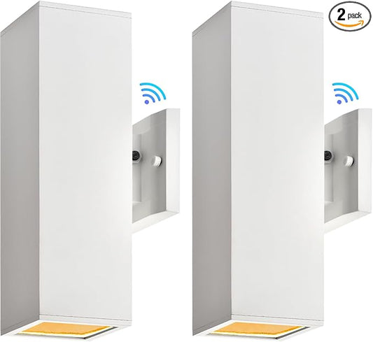 wowlite Modern Porch Lights White 2 Pack, Dust to Dawn Outdoor Light, Waterproof Outdoor Wall Lights Exterior Up and Down Lighting, 13" Square Outdoor Wall Sconce Lights for House Garage Front Door