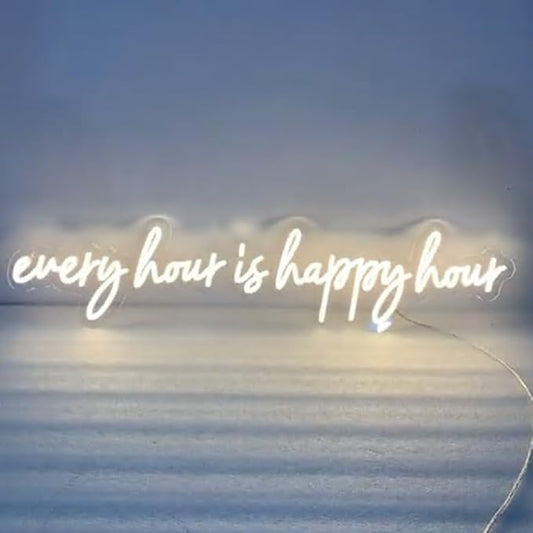 Every hour is happy hour, Neon Light Sign, Bar Cart Decor, Home Bar Wall Art Sign, New Kitchen Wall Décor Size:H6 x W32inches