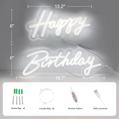 Happy Birthday Neon Sign - 3 Color Modes Happy Birthday Sign 17" - USB Happy Birthday Light Up Sign with Dimmable Switch - Happy Birthday LED Sign for Backdrop, Party, Celebration, Decoration