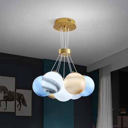Unique Planet Chandelier Bubbles Ball Shape Pendant Light, Glass Hanging Light Fixture, Decorative Ceiling Chandelier, 7 Lights