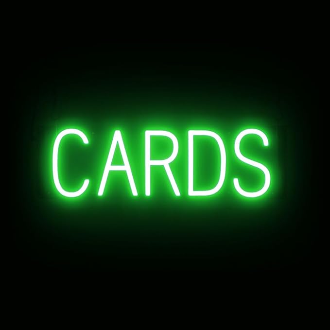 SpellBrite CARDS Sign | Gaming-Related Sign with Neon Look, Green LED Light Source | 21.2" x 6.3"