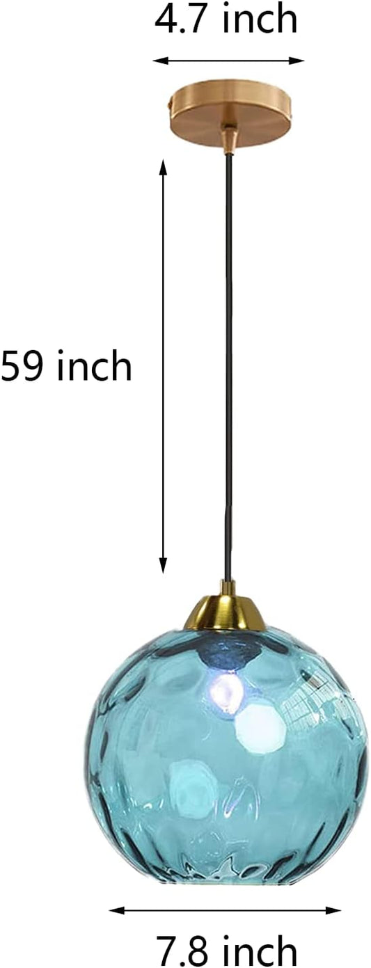 7.8 Inches Navy Blue Glass Globe Pendant Lights Fixtures E26 Modern Farmhouse Glass Ball Pendant Lighting with Gold Brass Finish (Navy Blue)