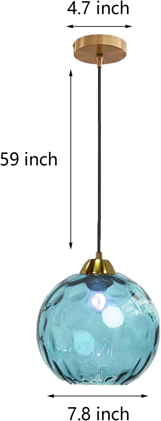 7.8 Inches Green Glass Globe Pendant Lights Fixtures E26 Modern Farmhouse Glass Ball Pendant Lighting with Gold Brass Finish (Green)
