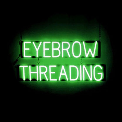 SpellBrite EYEBROW THREADING Sign | Beauty-Related Sign with Neon Look, Green LED Light Source | 33.0" x 15.0"