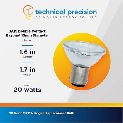 Technical Precision Replacement for Damar Gbf/Frost/ss 20W 12V ALR12 Light Bulb 20 Watts MR11 Halogen Bulb - BA15D Double Contact Bayonet Base - 1 Pack