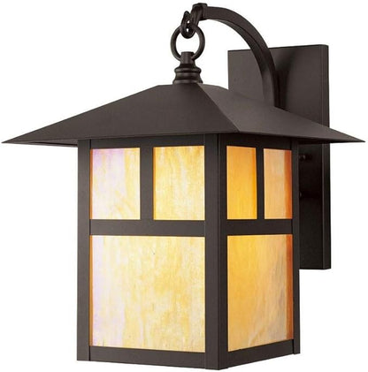 Livex Lighting 2133-07 Montclair Mission 1 Light Outdoor Bronze Finish Solid Brass Wall Lantern with Iridescent Tiffany Glass, 13.75" x 10" x 13.75"