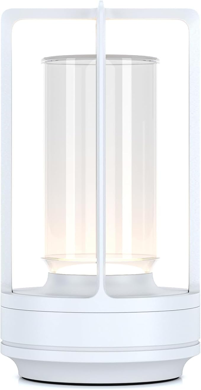 Portable Table Lamp for Indoor/Outdoor, Rechargeable Cordless Desk Lamp with Touch Sensor, 3 Way Dimmable Suitable for Bars/Cafes/Restaurants/Bedrooms/Camping Sites (White)