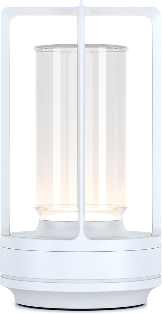 Portable Table Lamp for Indoor/Outdoor, Rechargeable Cordless Desk Lamp with Touch Sensor, 3 Way Dimmable Suitable for Bars/Cafes/Restaurants/Bedrooms/Camping Sites (White)