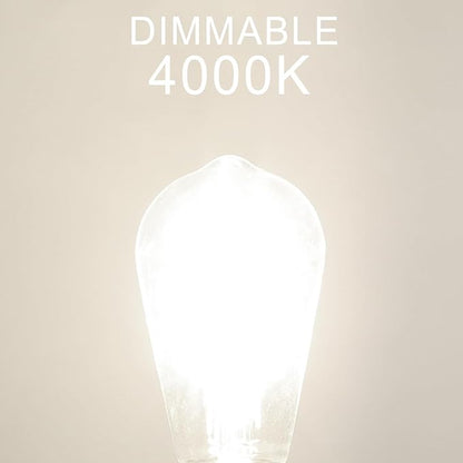 Dimmable LED Edison Bulb, E26 LED Bulb 60 watt Equivalent, Cool White 4000K, ST58 Vintage Light Bulbs, 90+ CRI, 6W 600LM, E26 Base, Clear Glass, 6 Pack
