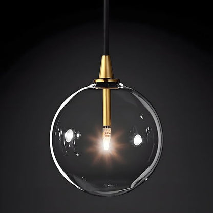 Minimalist Transparent Glass Ball Pendant Light in Gold Finish, Height Adjustable G4 LED Ceiling Haning Light for Dining Room & Living Room (25CM)