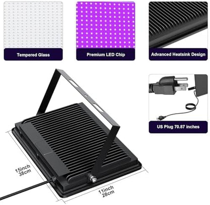 Black Lights 500W LED Flood Light with Plug(6ft Cable), IP66 Waterproof Black Lights for Party, Stage Lighting, Aquarium, Body Painting, Halloween, Neon Glow in The Dark (2 Pack)