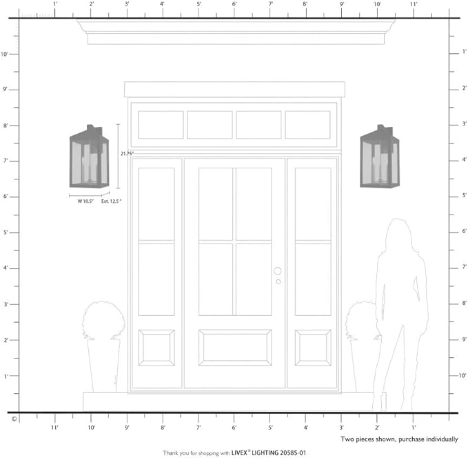 Livex 20585-91 Transitional Three Light Outdoor Wall Lantern from Nyack Collection in Pwt, Nckl, B/S, Slvr. Finish, Brushed Nickel