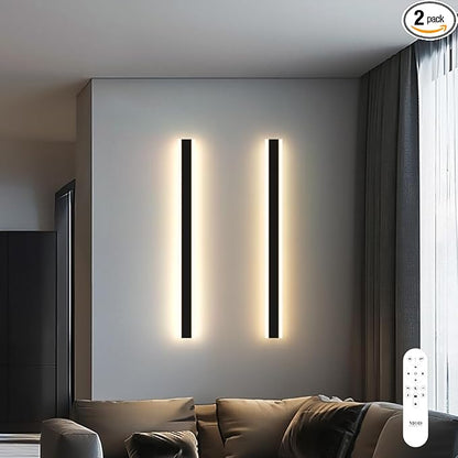 𝗠𝗢𝗗 𝗟𝗜𝗚𝗛𝗧𝗜𝗡𝗚 Haylen | Waterproof Outdoor Wall Light, LED Dimmable with Remote 3000K-6000K, Long Outdoor Porch Lights, Wired Lighting Fixture, Patio Exterior Wall Sconce, 2-Pack (Black, 31")