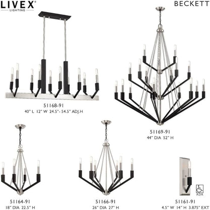 Livex Lighting 51169-91 Beckett - Eighteen Light 3-Tier Foyer, Brushed Nickel/Black Finish