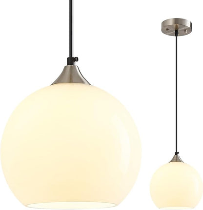 Milky Luster Glass Pendant Lights Kitchen Island Globe Pendant Light Fixtures Modern Pendant Lighting for Bedroom Living Dining Room Light Fixture (7.87 in, 1 Pack)