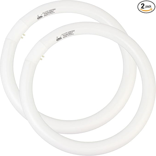 FC12T9/KB 32 Watt Light Bulb, 12 inch FCL 32W T9 Circular Fluorescent Light Bulb, FC12T9 WW Round Light Bulbs Warm White 3000K, G10q 4 Pin Prong Base, 2 Pack
