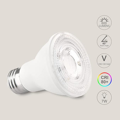 FTL 20-Pack PAR20 LED Bulbs 5000K Daylight White, 7W 600LM 50W 60W Equivalent, Dimmable Spot Light Bulb, E26 Base, Indoor Outdoor Flood Light