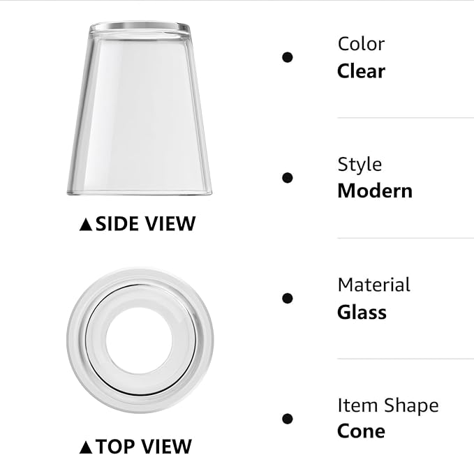 Fixture Replacement Clear Glass Shade, E26 Base with 1-5/8" Fitter, 6-Pack Cone Replacement Shades for Pendant Light, Wall Sconce, Vanity Light, Table Lamp