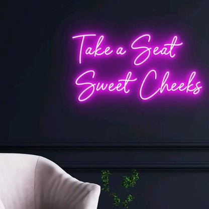 Take a seat sweet cheeks Neon Sign Light Bathroom Wall Decor, Beauty Room Salon Wall Sign Size:W20xH10inches