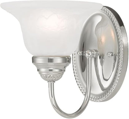 Livex Lighting 1531-02 Edgemont Single Light Wall Sconce Polished Brass with White Alabaster Glass, 7 x 8.75 x 8
