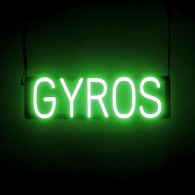 SpellBrite GYROS Sign | Restaurant-Related Sign with Neon Look, Green LED Light | 21.3" x 6.3"
