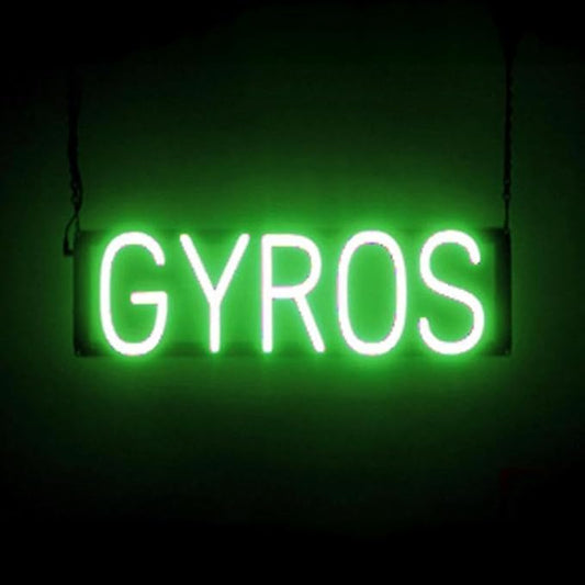SpellBrite GYROS Sign | Restaurant-Related Sign with Neon Look, Green LED Light | 21.3" x 6.3"