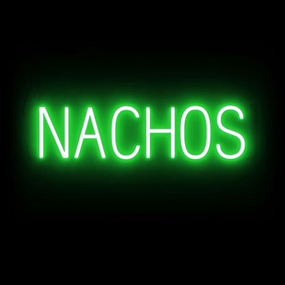 SpellBrite NACHOS Sign | Food-Related Sign with Neon Look, Green LED Light Source | 25.2" x 6.3"