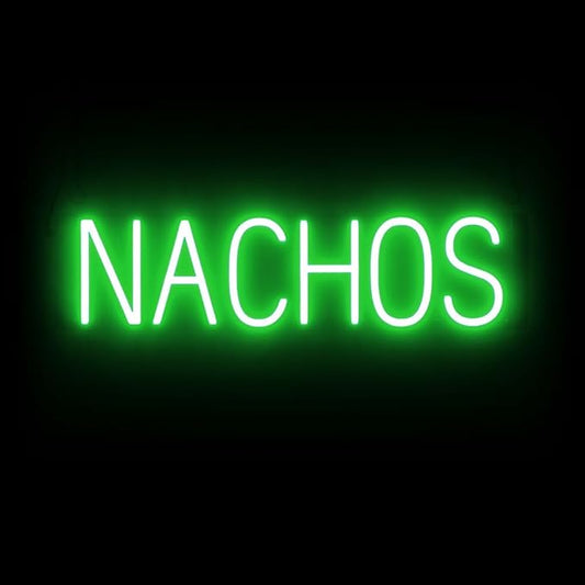SpellBrite NACHOS Sign | Food-Related Sign with Neon Look, Green LED Light Source | 25.2" x 6.3"