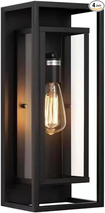 1 Pack 18 inches Outdoor Wall Lantern Light Fixture, Large Black Exterior Waterproof Wall Sconce, Anti-Rust Mount Porch Light with Clear Glass,E26 Socket