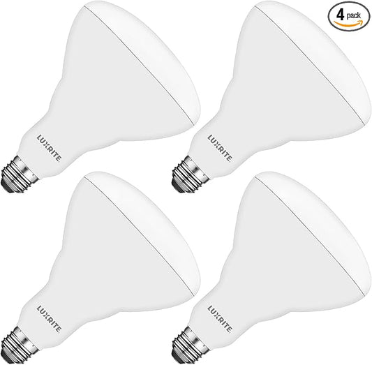 LUXRITE BR40 LED Light Bulbs, 85W Equivalent, 5000K Bright White, Dimmable, 1100 Lumens, LED Flood Light Bulb, 13W, E26 Medium Base, Indoor/Outdoor - Perfect for Office and Recessed Lighting (4 Pack)