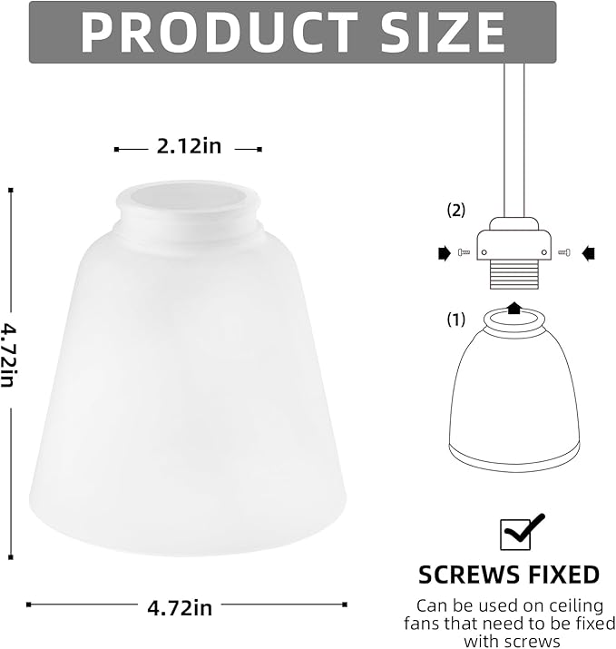 4 Pack White Frosted Glass Shade Replacements, Bell Shaped Glass Shade Covers, 4.72"High, 4.72"Diameter, 2.12 "Fitter, High Transmittance Trapezoidal Lampshades