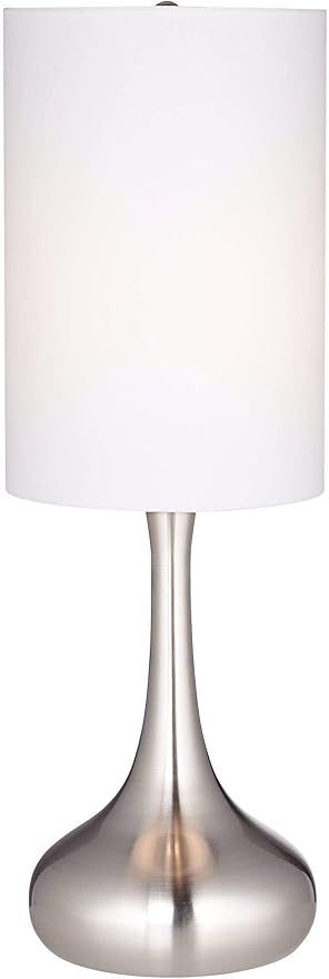 360 Lighting Modern Industrial Droplet-Shaped Table Lamp 24.5" High Brushed Nickel Silver Metal White Fabric Cylinder Shade Decor for Living Room Bedroom House Bedside Nightstand Home