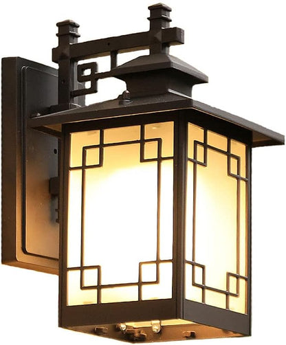 Japanese Style Black Square Simple Wall Lantern Frosted Glass lampshade Outdoor Wall Light IP65 Waterproof and dustproof Wall Lamp for Courtyard Front Doors Sconce Light