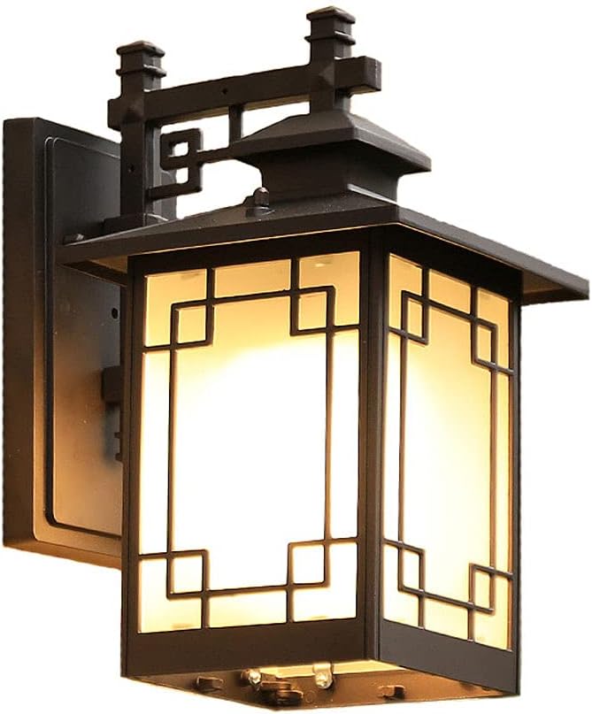 Japanese Style Black Square Simple Wall Lantern Frosted Glass lampshade Outdoor Wall Light IP65 Waterproof and dustproof Wall Lamp for Courtyard Front Doors Sconce Light