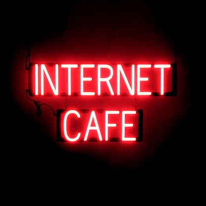 SpellBrite INTERNET CAFE Sign | Cafe-Related Sign with Neon Look, Red LED Light Source | 28.1" x 15.0"