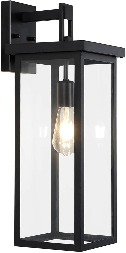 tewei Large Size Outdoor Wall Lantern Exterior Wall Light Fixture, Matte Black Porch Light Waterproof Outdoor Lights for House with Clear Glass Shade, E26 Base Wall Sconces for Garage (1 Pack)