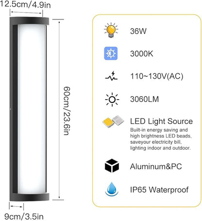 Sytmhoe 10%-100% Dimming Exterior Wall Lights,23.6in Dimmable LED Modern Patio Wall Light Fixture, Black Aluminum&Dual PC Wall Sconce Suitable for Garage Bathroom Room Courtyard House(3000K)