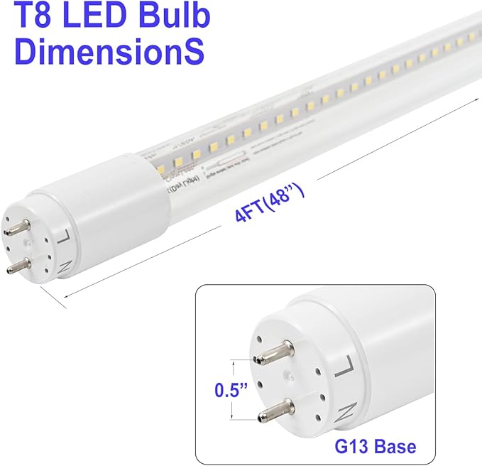 20 Pack 4FT LED T8 Type A+B Tube Lights, 24W, 5000K, Single or Double End Powered, Plug and Play or Ballast Bypass, 4 Foot T10 T12 Fluorescent Bulbs Replacement, Clear Cover
