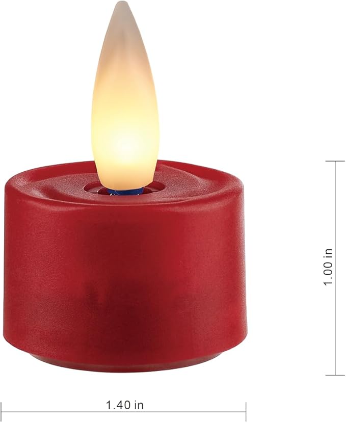 Rechargeable Flameless Candle with Remote Timer, 3D Moving Flame Real Wax Led Candles (Includes Remote Control, Charging Base, and USB Cable) (Red, 1.4in)