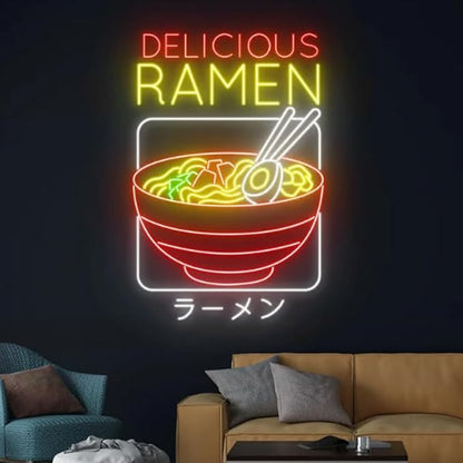 Delicious Ramen Neon Sign, 25" Japanese Noodles Led Sign, Ramen Noodle Led Light, Food Shop Store Room Wall Decor