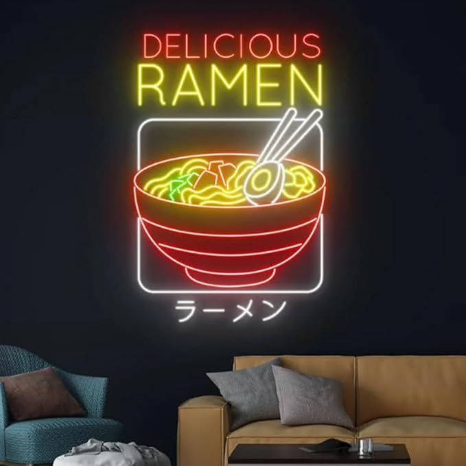 Delicious Ramen Neon Sign, 25" Japanese Noodles Led Sign, Ramen Noodle Led Light, Food Shop Store Room Wall Decor