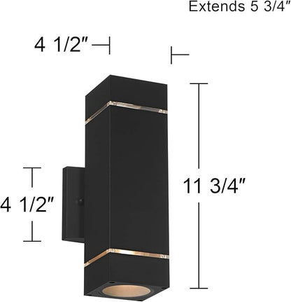 Possini Euro Design Skyridge 11 3/4" High Modern Outdoor Wall Light Fixture Mount Porch House Exterior Outside Set of 2 Up Down LED Bulb Weatherproof Black Aluminum Front Door Patio Garage Home