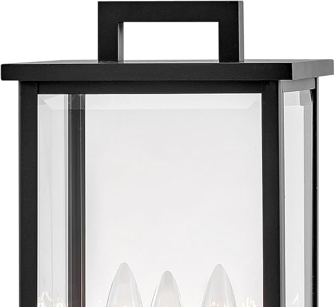 Hinkley Weymouth Large Post Top or Pier Mount Outdoor Lantern - Estate Series, 3-Light, Aluminum, Candle Sleeves, Rectangular, Clear Beveled Glass - Black Finish