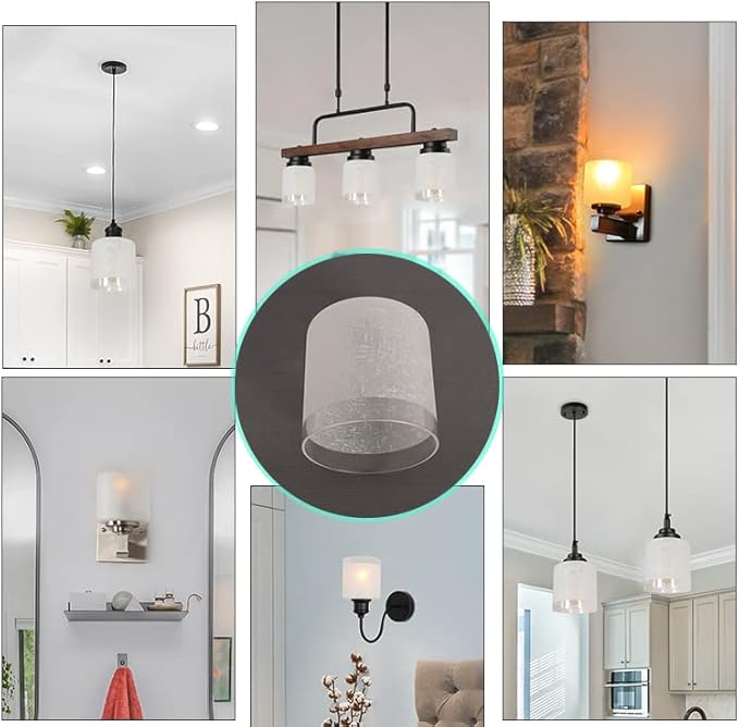 2 Pack White Frosted Glass Lamp Shade, Cylinder Light Fixture Replacement Globe or Cover with 1-5/8-Inch Fitter for Pendant Light Chandelier Wall Sconce G0099