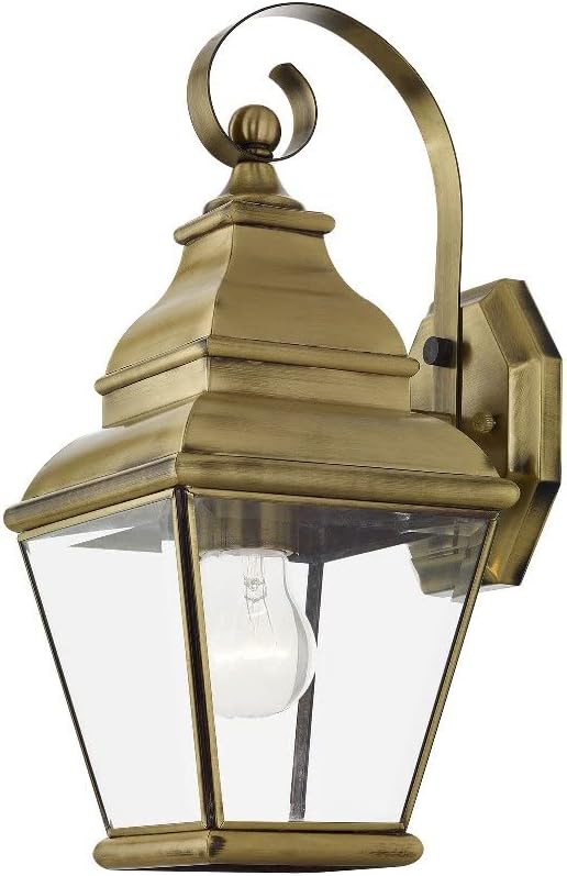 Livex Lighting 2590-91 Transitional One Light Outdoor Wall Lantern from Exeter Collection in Pwt, Nckl, B/S, Slvr. Finish, Brushed Nickel