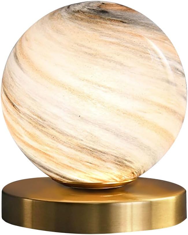 Bedside Table Lamp Gold Desk Lamp Reading Lamp with Handblown Glass Globe Shade, Plug in Table Desk Lamp for Bedroom Office Library Study Room