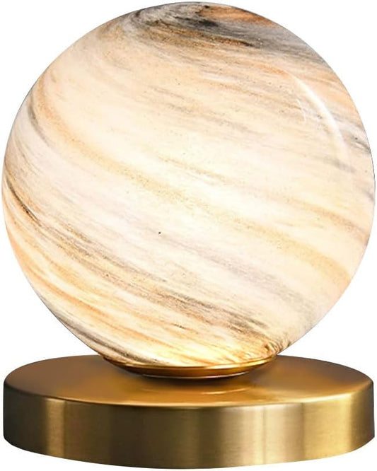 Bedside Table Lamp Gold Desk Lamp Reading Lamp with Handblown Glass Globe Shade, Plug in Table Desk Lamp for Bedroom Office Library Study Room