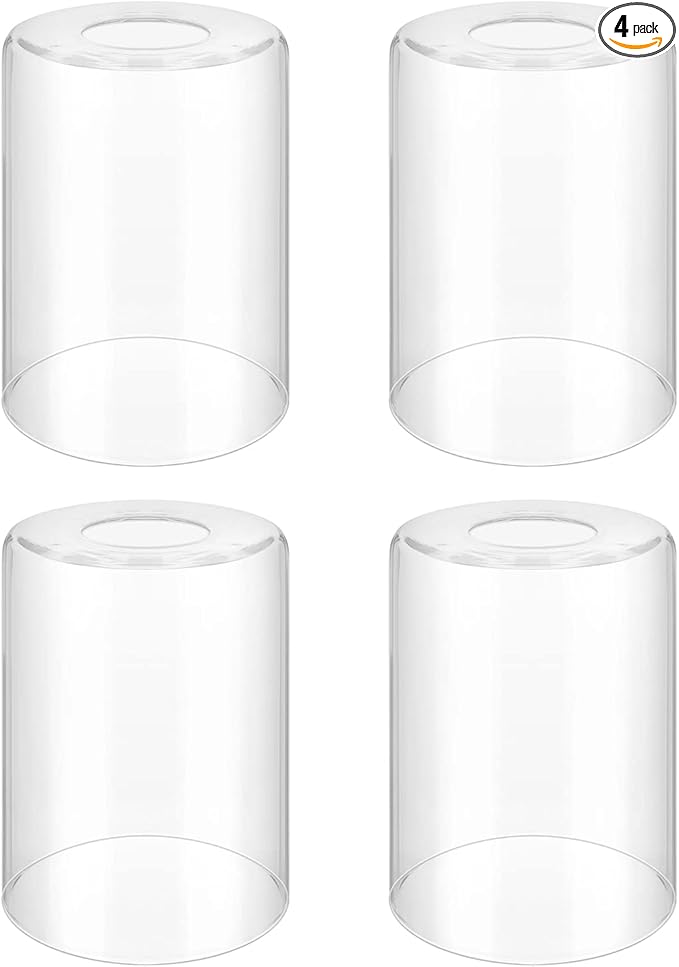 Licperron Clear Glass Lamp Shade Replacement 4 Pack,5.5inch High, 3.9inch Diameter, 1.69inch Fitter, High Transmittance Cylinder Glass Lampshade Covers for Vanity wall light fixtures Pendant Light